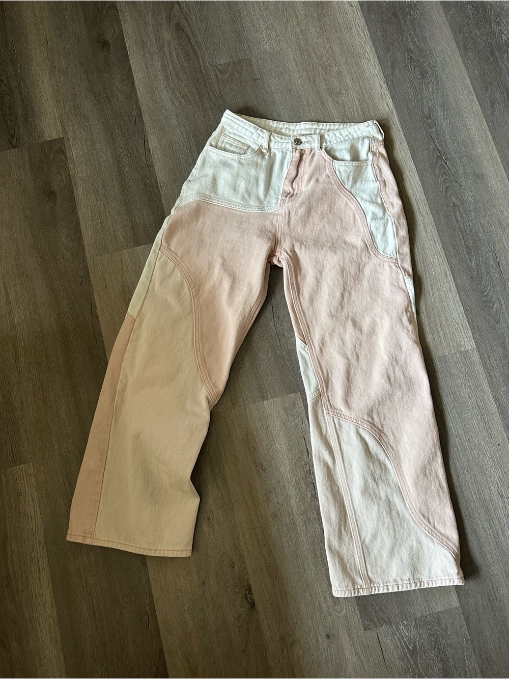 Cider Two-Tone Pastel Patchwork High-Rise Jeans